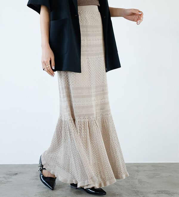 GeeRA（ジーラ）の「クロシェ編風ニットスカート（ロングスカート）」｜詳細画像