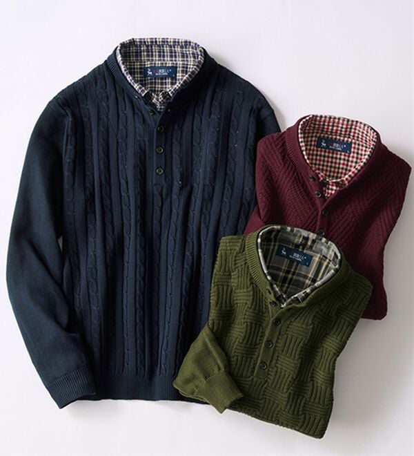 「楽々お洒落見えダブル衿セーター（メンズニット・セーター）」｜詳細画像