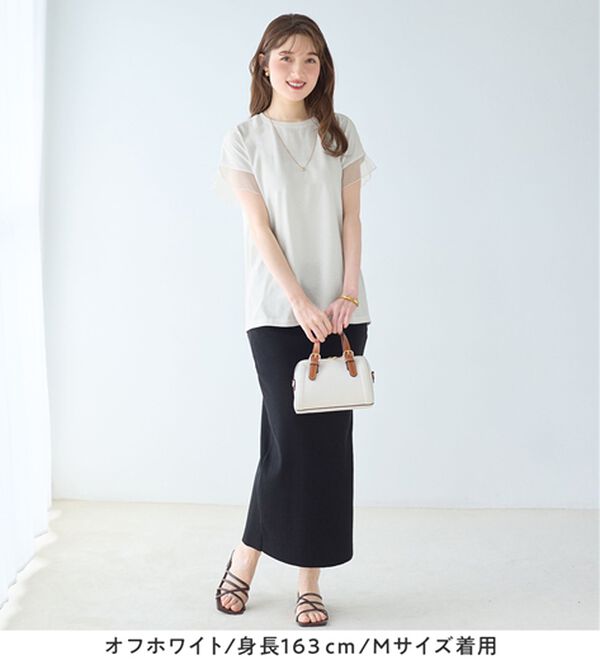 alotta（アロッタ）の「１枚でこなれ感！袖チュールデザイン綿混Ｔシャツ（Tシャツ）」｜詳細画像