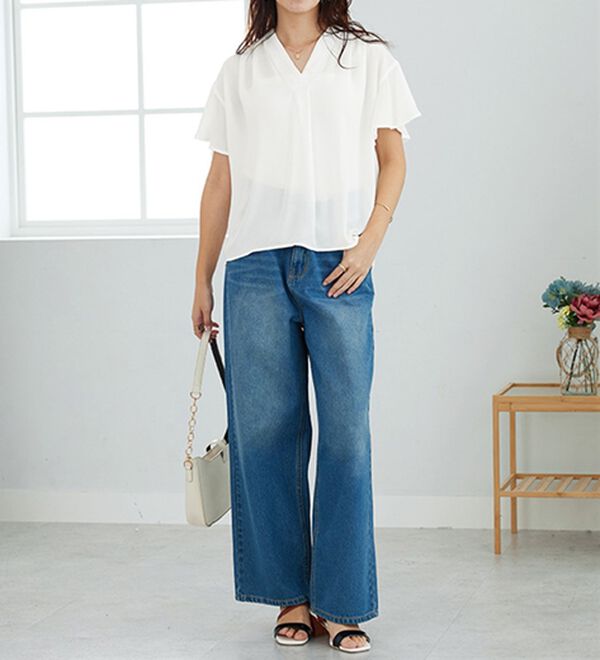 GeeRA（ジーラ）の「サラサラ涼しい！着やせも叶うフレアー袖ブラウス（ブラウス）」｜詳細画像