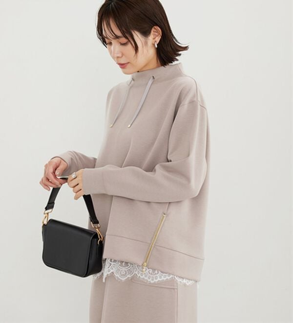 BELLUNA（ベルーナ）の「なめらかタッチ！もっちりん裾ジッププルオーバー（カットソー）」｜詳細画像