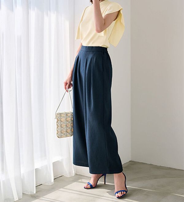 洗える！ひんやり！麻調素材タックワイドパンツ - ベルーナ【公式】