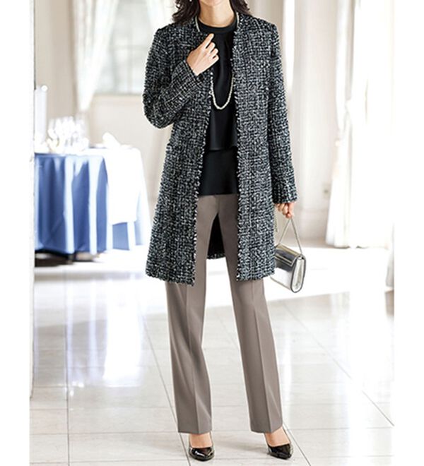 BELLUNA（ベルーナ）の「【３点セット】ツイード素材ロングジャケットパンツ３点セット（その他スーツ）」｜黒系