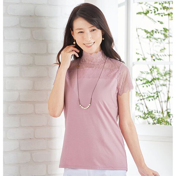 「【５色組】汗染み対策レースネックシャツ（カットソー）」｜詳細画像