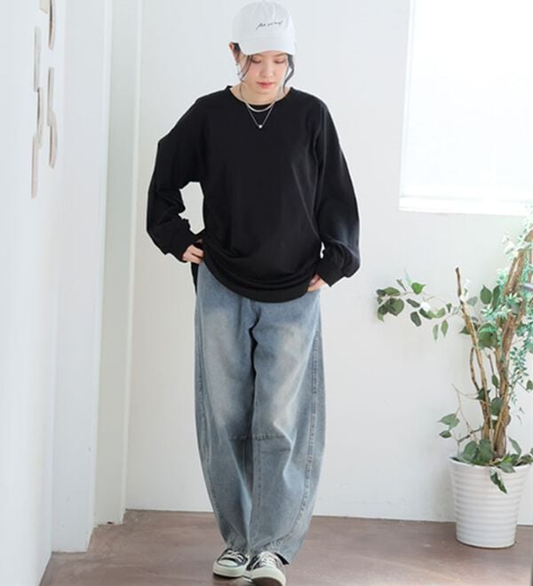 A HAPPY MARILYN（アハッピーマリリン）の「【Ｌ～８Ｌ／選べるデザイン】綿１００％ロングＴシャツ（Tシャツ）」｜詳細画像