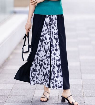 RANAN（ラナン）の「柄切替配色使いワイドパンツ（フルレングスパンツ）」
