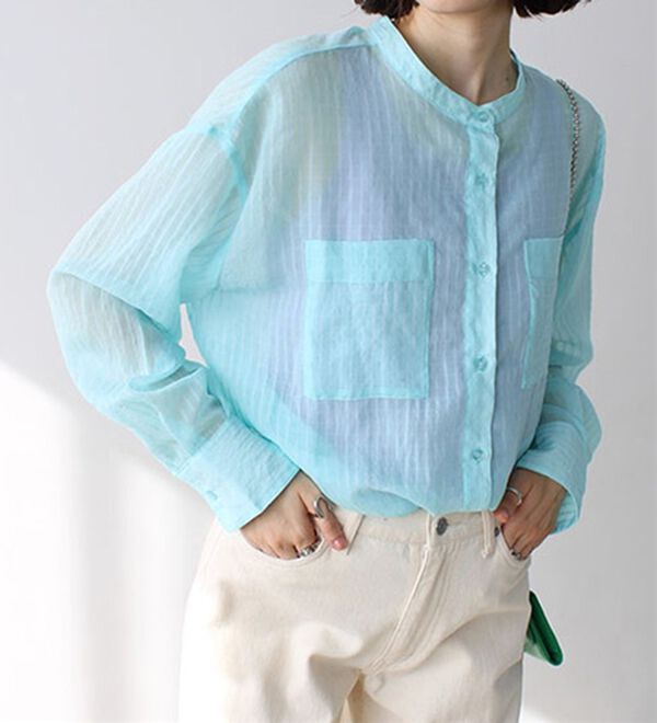 GeeRA（ジーラ）の「シアー素材ストライプマルチウェイシャツ（シャツ）」｜詳細画像