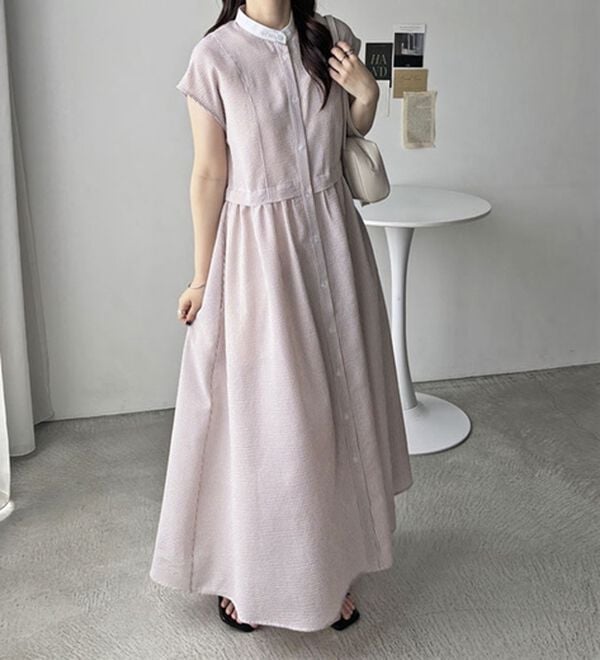 GeeRA（ジーラ）の「クレリック配色ウエストギャザーシャツワンピ―ス（シャツワンピース）」｜詳細画像