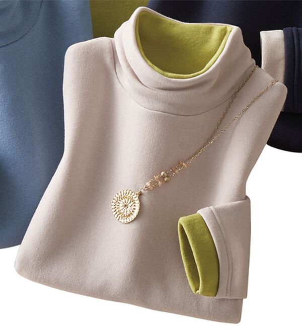 LAVIENNE（ラヴィエンヌ）の「おしゃれな配色あったか裏起毛プルオーバー（カットソー）」｜ライトトープ