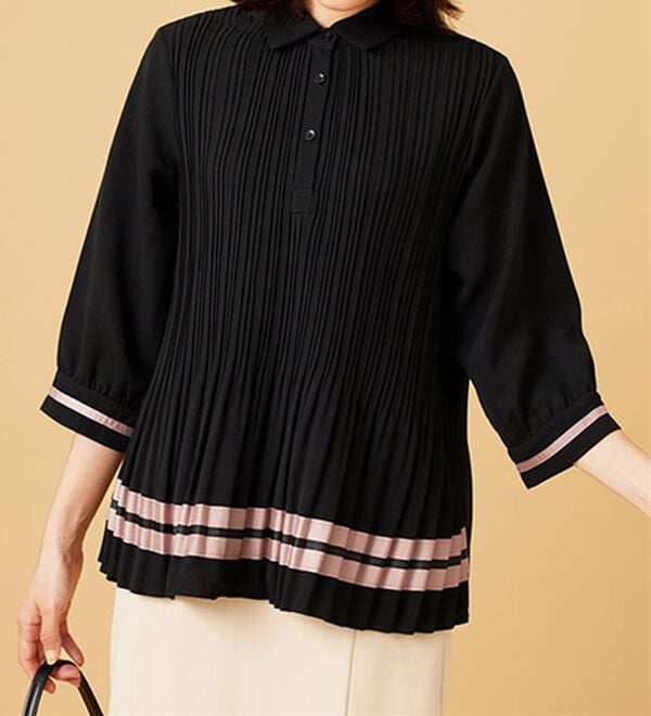 BELLUNA（ベルーナ）の「【Ｌａｇｒｉｌｕａ】配色ライン使いプリーツブラウス（ブラウス）」｜詳細画像
