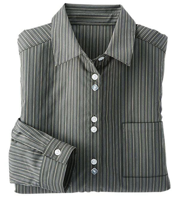 BELLUNA（ベルーナ）の「アイロンいらずの形態安定シャツ（シャツ）」｜グレー系ストライプ