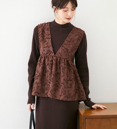 RANAN（ラナン）の「リブニットワンピ&times;ジャカードベストセット（その他ワンピース）」