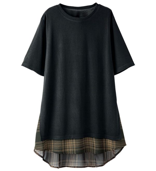 BELLUNA（ベルーナ）の「異素材使いチェック柄チュニック（チュニック）」｜黒系