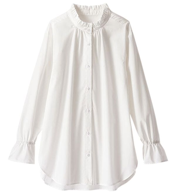 BELLUNA（ベルーナ）の「衿フリル使いラメストライプシャツチュニック（チュニック）」｜詳細画像