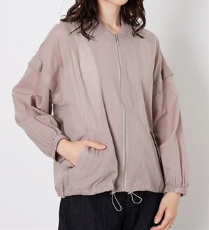 BELLUNA（ベルーナ）の「麻調素材リブ使いシアーブルゾンジャケット（ブルゾン）」｜グレージュ