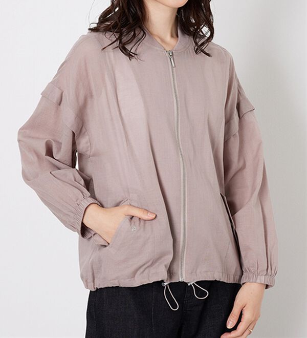 BELLUNA（ベルーナ）の「麻調素材リブ使いシアーブルゾンジャケット（ブルゾン）」｜グレージュ