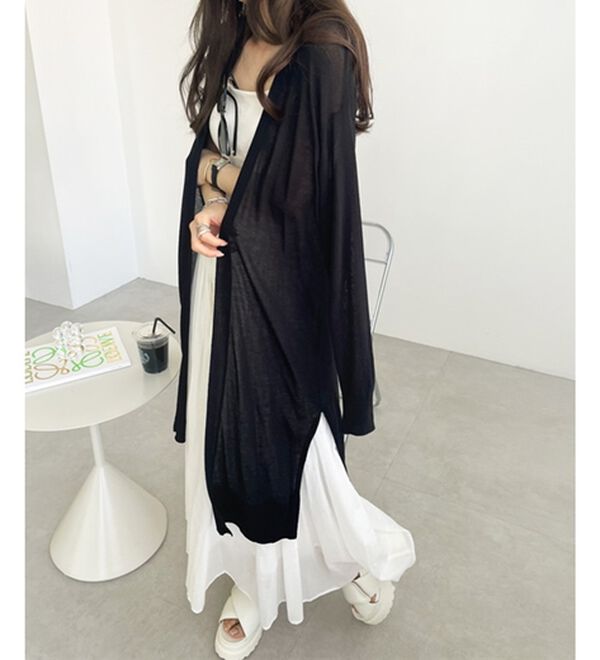 GeeRA（ジーラ）の「【3つの機能付】ロングニットカーディガン（ミディ丈）（ニットカーディガン）」｜詳細画像