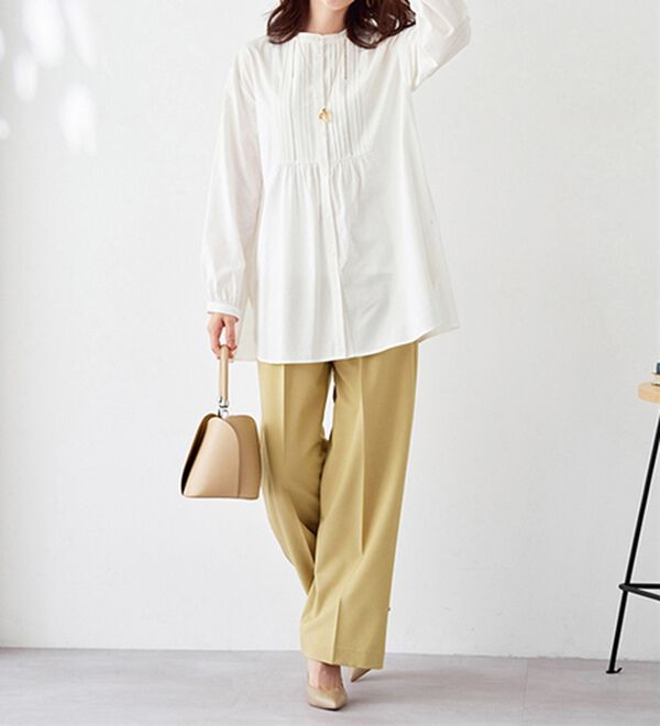 BELLUNA（ベルーナ）の「華やかレース&times;ピンタックシャツチュニック（チュニック）」｜詳細画像