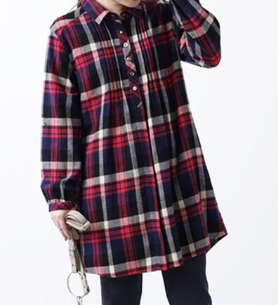 BELLUNA（ベルーナ）の「多ボタン使いチェック柄シャツチュニック（チュニック）」