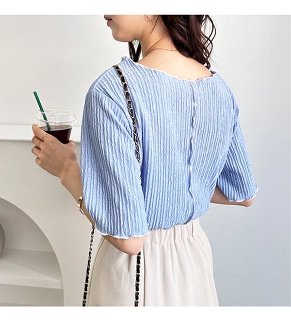 GeeRA（ジーラ）の「前後２ＷＡＹ配色メロー５分袖カットソー（カットソー）」｜詳細画像