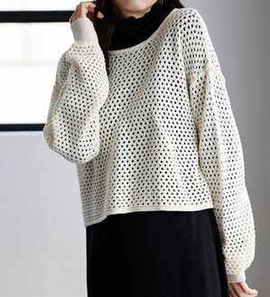 RANAN（ラナン）の「綿１００％メッシュ編ニットプルオーバー（ニット・セーター）」｜オフホワイト