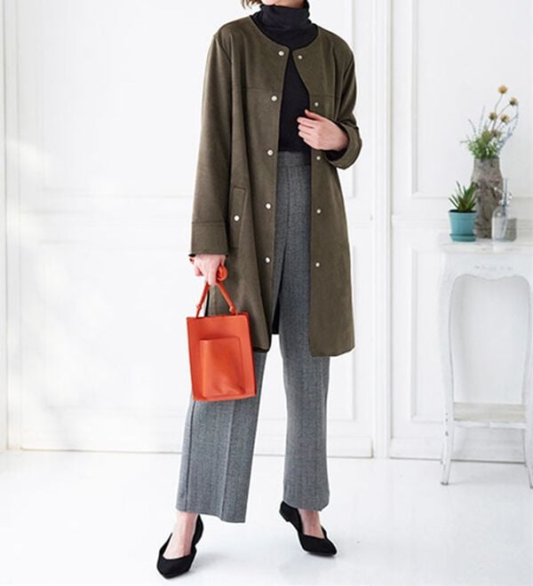 BELLUNA（ベルーナ）の「スエード調ノーカラーロング丈ジャケット（ノーカラージャケット）」｜詳細画像