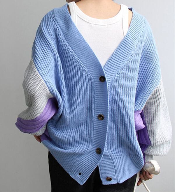GeeRA（ジーラ）の「前後２ＷＡＹブロック配色ニット（ニットカーディガン）」｜詳細画像