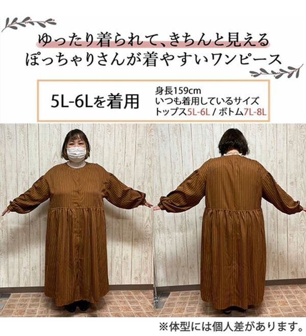 A HAPPY MARILYN（アハッピーマリリン）の「【ＬＬ～６Ｌ】「ゆとりＭＡＲＩＬＹＮ」ストライプ前開きシャツワンピース（シャツワンピース）」｜詳細画像