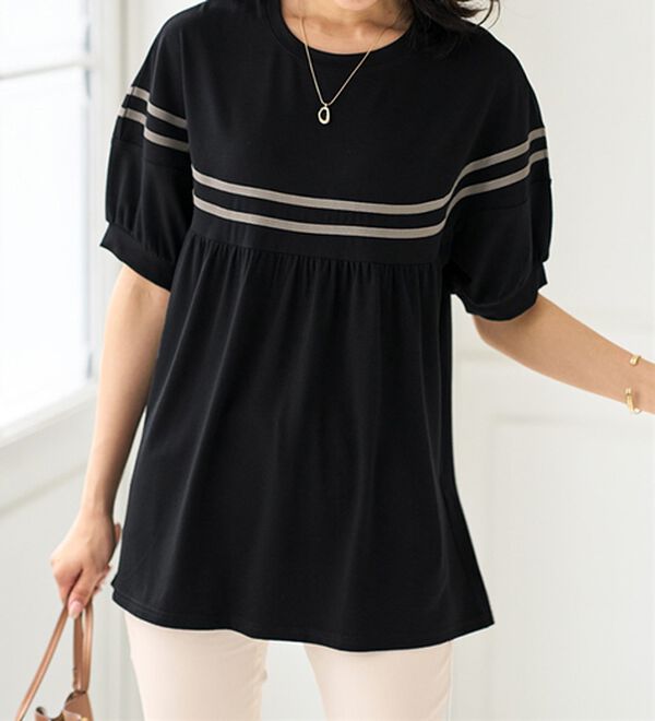 BELLUNA（ベルーナ）の「【Ｌａｇｒｉｌｕａ】配色ライン使いカットソーチュニック（チュニック）」｜詳細画像