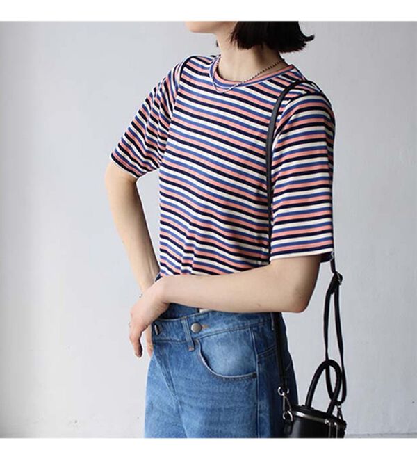 GeeRA（ジーラ）の「マルチボーダー５分袖リブカットソー（カットソー）」｜詳細画像