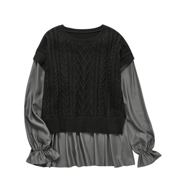 Viola e Viola（ヴィオラ エ ヴィオラ）の「１枚で重ね着が楽しめる！レイヤード風ケーブル編みニットトップス（ニット・セーター）」｜詳細画像