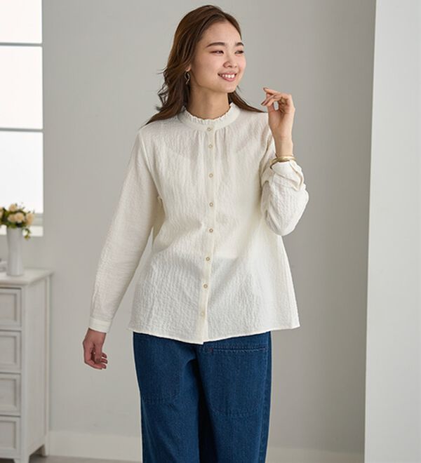 BELLUNA（ベルーナ）の「柔らかコットン衿フリルシャツ（ブラウス）」｜詳細画像