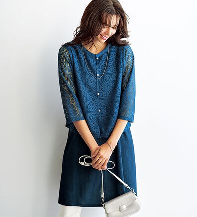 BELLUNA（ベルーナ）の「幾何柄レースカーディガンアンサンブル（チュニック）」