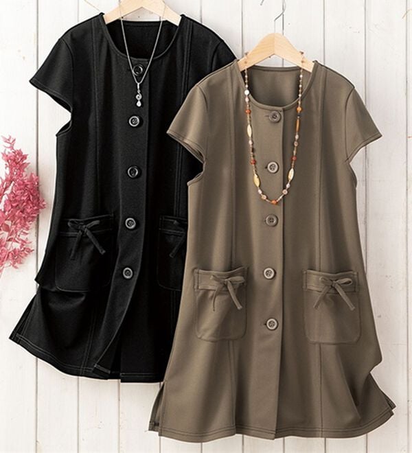 ルフラン（ルフラン）の「【２色組】リボンポケットの裏起毛ロングベスト（ベスト）」｜2色組