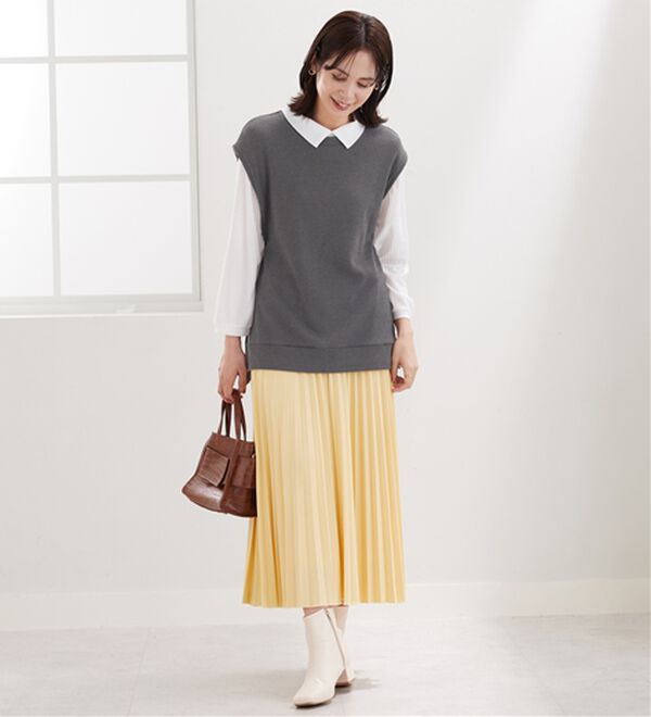 BELLUNA（ベルーナ）の「【新色追加】&ldquo;2点セット&rdquo;あぜ素材ベストアンサンブル（アンサンブル）」｜詳細画像