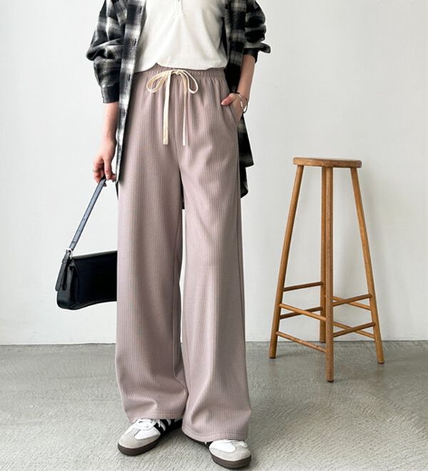 ふわふわあったか！裏起毛リブワイドパンツ - ベルーナ【公式】