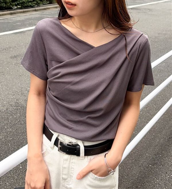 RANAN（ラナン）の「【ひんやり／着映え】上品ドレープリブＴシャツ（カットソー）」｜詳細画像