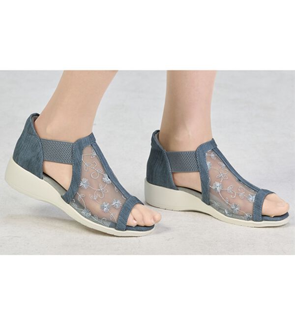 「スルッと履けるチュール刺しゅうサンダル（サンダル・ミュール）」｜詳細画像