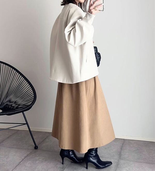 BELLUNA（ベルーナ）の「【ｍａｋｏさんコラボ】ウール調ノーカラーブルゾン（ブルゾン）」｜詳細画像