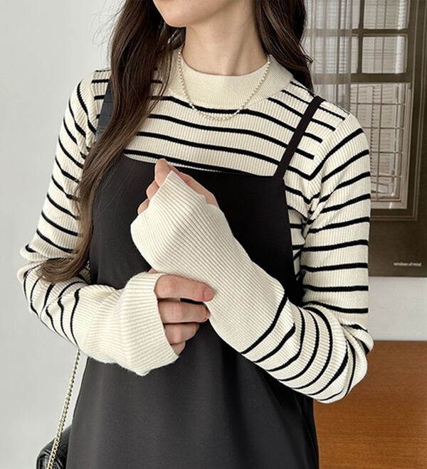 GeeRA（ジーラ）の「指穴配色デザイン柔らかリブニット（ニット・セーター）」｜詳細画像