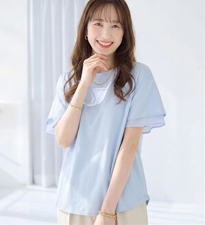 alotta（アロッタ）の「＜丈が選べる＞袖口シフォントップス／チュニック（カットソー）」｜ラベンダーブルー／レギュラー丈