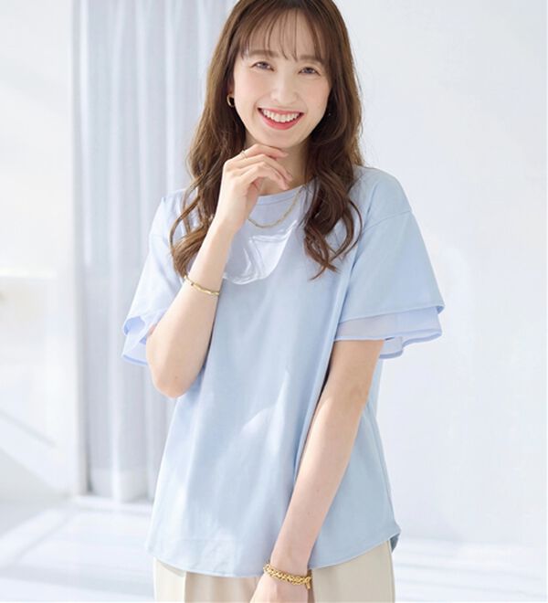 alotta（アロッタ）の「＜丈が選べる＞袖口シフォントップス／チュニック（カットソー）」｜ラベンダーブルー／レギュラー丈