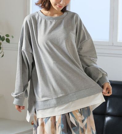 A HAPPY MARILYN（アハッピーマリリン）の「【Ｌ～１０Ｌ】ゆるっと楽ちん！着ぶくれ回避の　重ね着風　ミニ裏毛　プルオーバー（カットソー）」