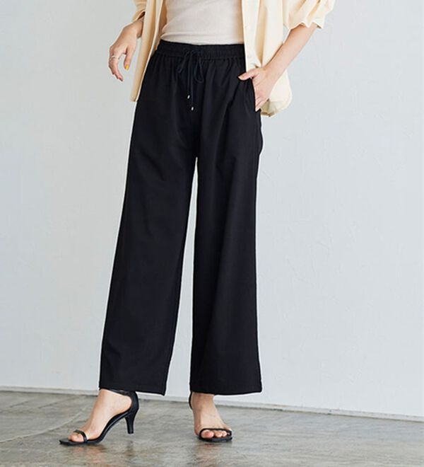 Pierrot（ピエロ）の「【選べる丈】ストレッチツイルワイドパンツ（ワイドパンツ・ガウチョ）」｜詳細画像