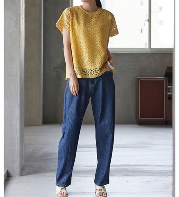 RANAN（ラナン）の「きれい見え麻入りカーブデニム（フルレングスパンツ）」｜詳細画像