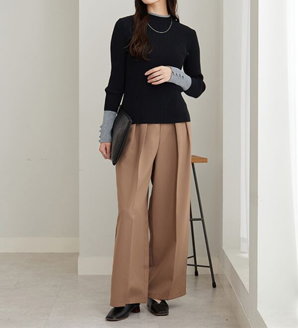 GeeRA（ジーラ）の「配色デザインくるみボタン付リブニット（ニット・セーター）」｜詳細画像