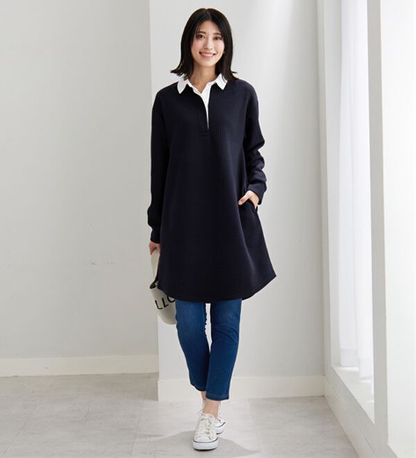 BELLUNA（ベルーナ）の「ボーダージャカード素材ラガーシャツワンピース（カットソーワンピース）」｜詳細画像