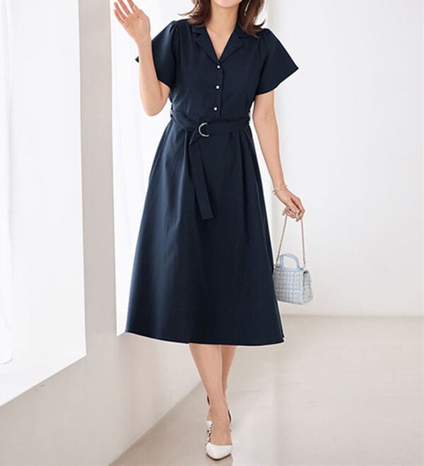 alotta（アロッタ）の「ベルト付オープンカラーフレアーワンピース（その他ワンピース）」｜詳細画像