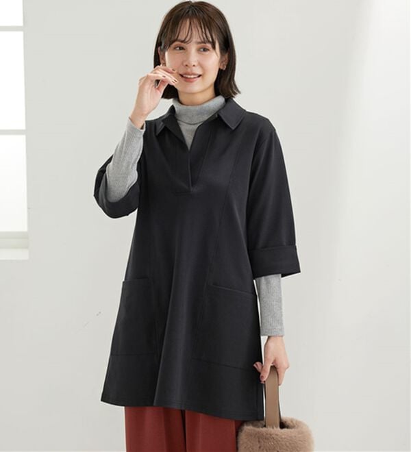 BELLUNA（ベルーナ）の「なめらかポンチ素材衿付きチュニック（チュニック）」｜詳細画像