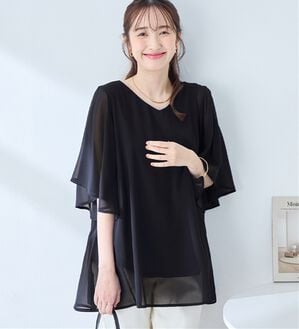 alotta（アロッタ）の「インナー付き上品ドレープチュニック（チュニック）」｜ネイビー